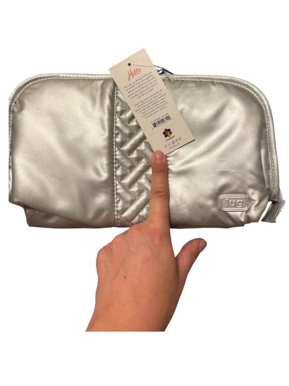 Lug Flash Metallic Silver Travel Cosmetic Bag Organizer Case NWT